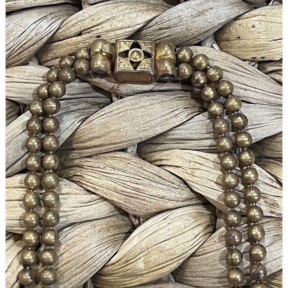 Vintage ART DECO BRASS BEAD Double Graduated Necklace FILIGREE CLASP-30s - Picture 4 of 8
